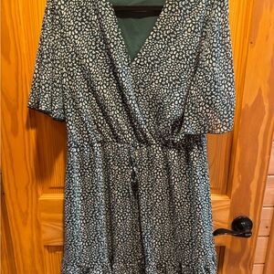 Elegant Green and White Wrap Dress